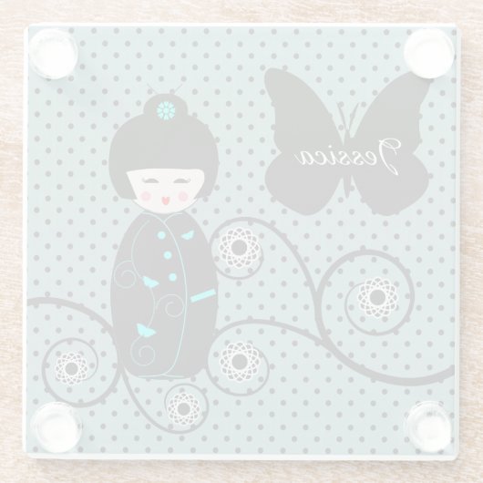 ドー日本のル水玉模様パーソナライズされた ガラスコースター (裏面)