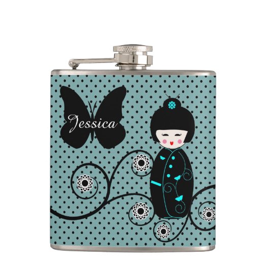 ドー日本のル水玉模様パーソナライズされた フラスク (正面)