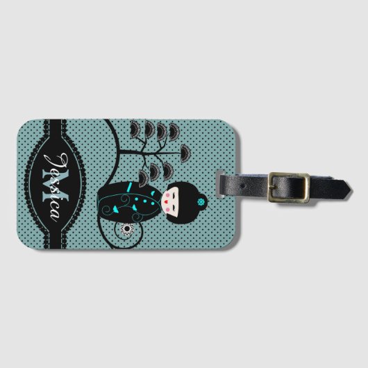 ドー日本のル水玉模様パーソナライズされた ラゲッジタグ (正面横)