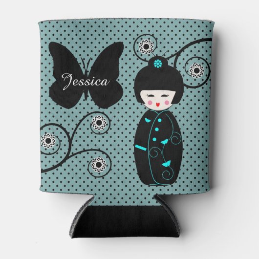 ドー日本のル水玉模様パーソナライズされた 缶クーラー (正面)