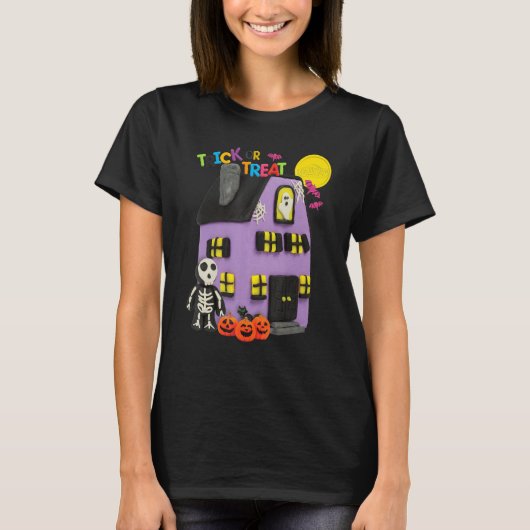 ドー遊ハハ幽霊のよく出るのトリックまたは治療 Tシャツ (正面)