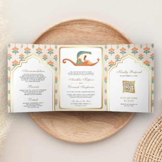 ド伝統的リインディアン花嫁オールインワン結婚ズ 三つ折り招待状