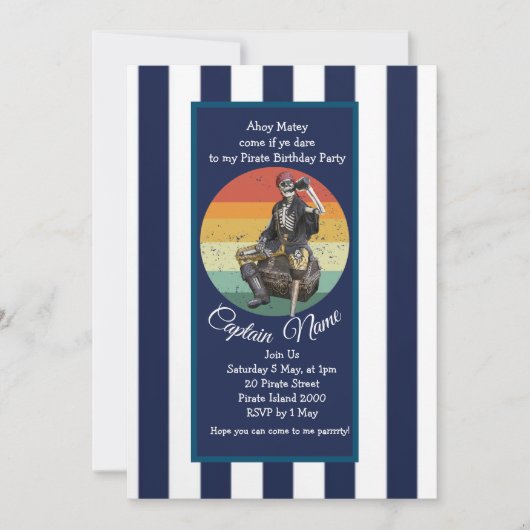 ド派手なスケルトンの海賊パーティー 招待状 (正面)