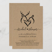 ド素朴ー&ディアー〔雄ジカの〕枝角ハートブライダルシャワー 招待状 (正面/裏面)