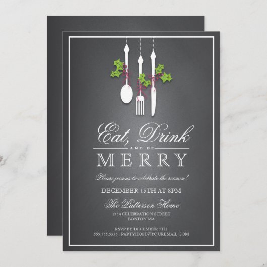 ド食べリンク&ビーメリークリスマスホリデー招待状 招待状 (正面/裏面)