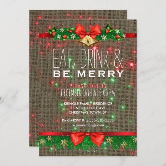 ド食べリンク・ビー・メリー・クリスマス・パーティ素朴ー 招待状 (正面/裏面)