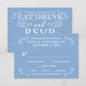 ド食べリンク&RSVP Sky Blue素朴の結婚返信 出欠カード (正面/裏面)