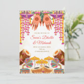 ドholkiの招待状 デジタル メヘンディの招待状、デジタル 招待状 (スタンド正面)