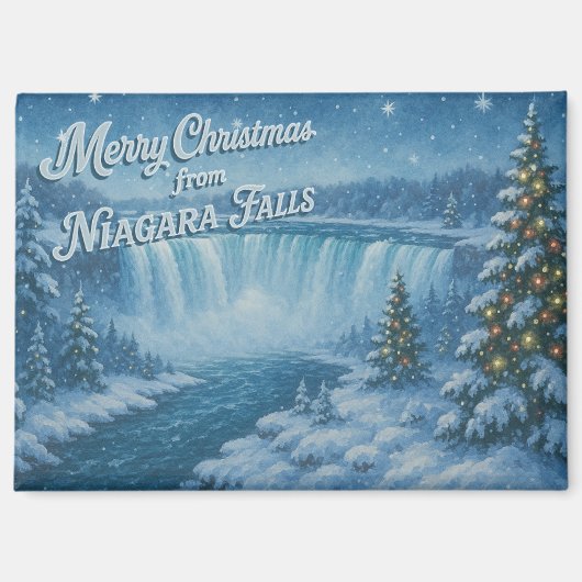 ナイアガラの滝の冬のマグネット メリークリスマス マグネット (正面)