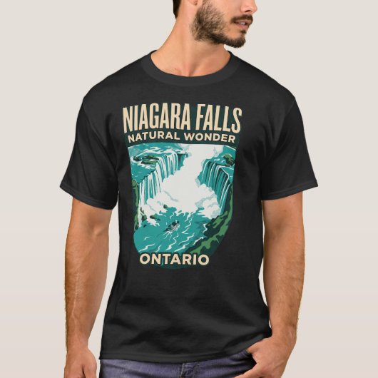 ナイアガラの滝 オンタリオ州 カナダ ビンテージ トラベルポスター Tシャツ (正面)