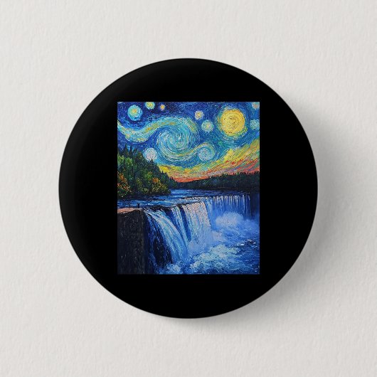 ナイアガラの滝 - ゴッホ風 - 星月夜 缶バッジ (正面)