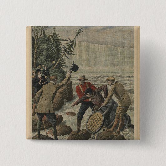 ナイアガラ・フォールズを交差させるバレルの人 缶バッジ (正面)