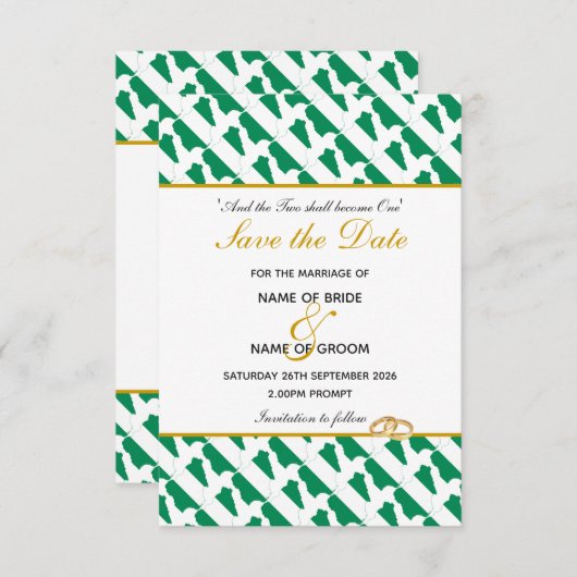 ナイジェリアのキリスト教式結婚式のお祝い セーブザデート (正面/裏面)