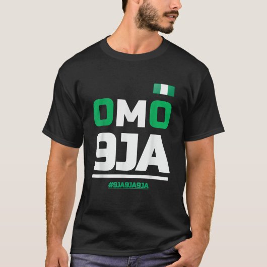 ナイジェリアのナイジェリア国旗とOmo 9JAハート Tシャツ (正面)