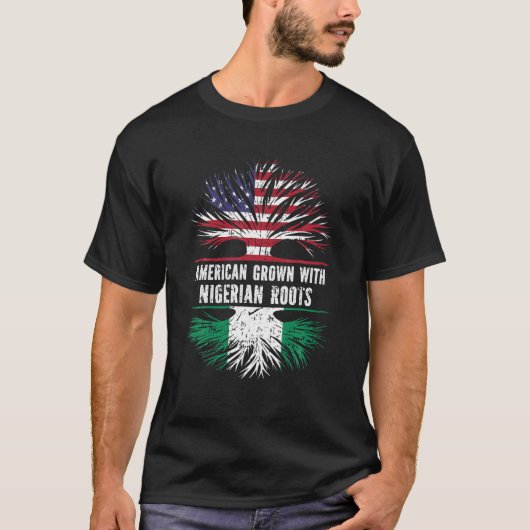 ナイジェリアのルーツで育ったアメリカ人アメリカ国旗ニジェリ Tシャツ (正面)
