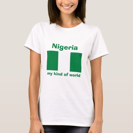 ナイジェリアの旗＋地図＋テキストTシャツ Tシャツ (正面)