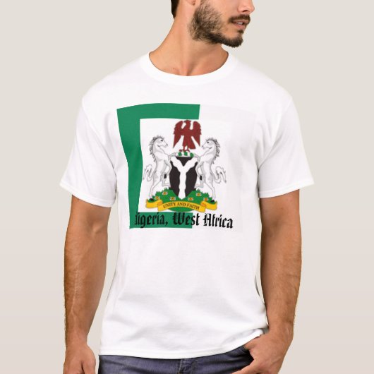 ナイジェリアの旗、Nigeriaarms21、ナイジェリア、西アフリカ Tシャツ (正面)