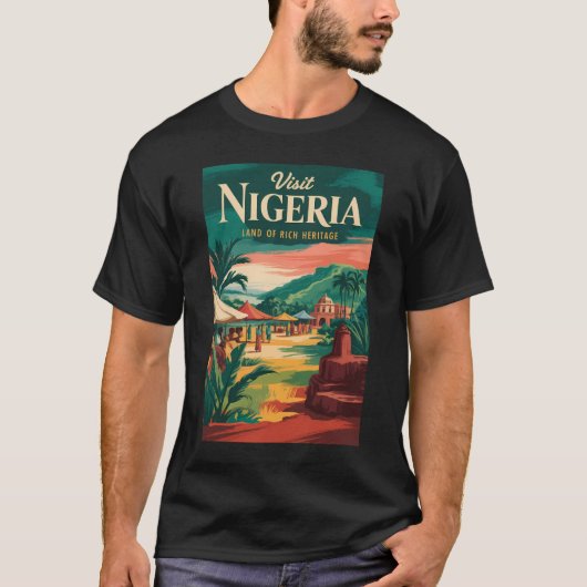 ナイジェリアの絵画的イラスト旅行アートビンテージ Tシャツ (正面)