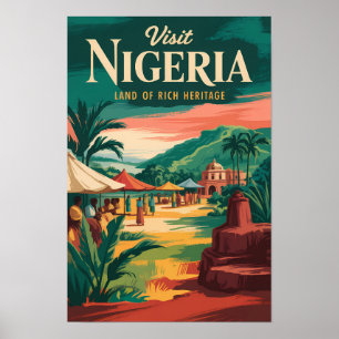 ナイジェリアの絵画的イラスト旅行アートヴィンテージ ポスター