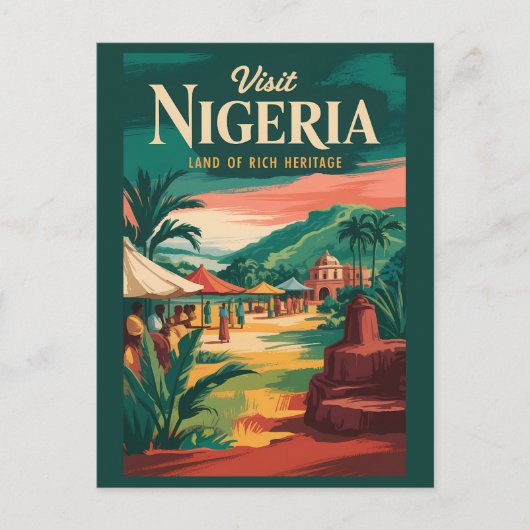 ナイジェリアの絵画的イラスト旅行アートヴィンテージ ポストカード (正面)