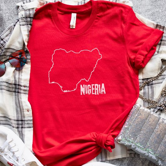 ナイジェリア国地図ラインナイジェリア縁どの概要 Tシャツ