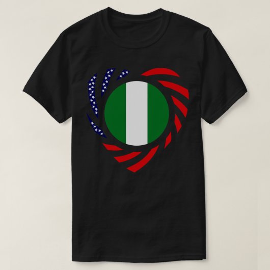 ナイジェリア米国多国籍愛国国旗のハート Tシャツ (デザイン正面)