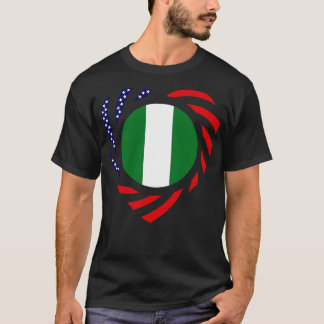 ナイジェリア米国多国籍愛国国旗のハート Tシャツ