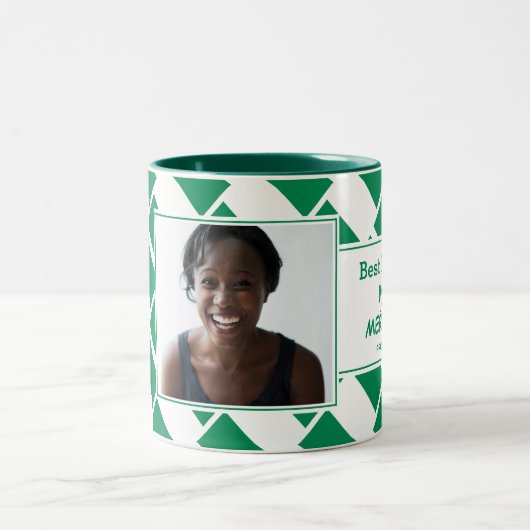 ナイジ最高のェリアのマパーソナライズされたム・ナイジェリア国旗の写真 ツートーンマグカップ (中央)