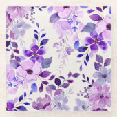 ナイスパープルウォーターカラーフローラコースター ガラスコースター (正面)