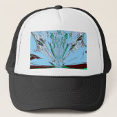 ナイスビューティフルアクアブルー素晴らしいフローラモチーフアート キャップ (正面)