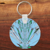 ナイスビューティフルアクアブルー素晴らしいフローラモチーフアート キーホルダー (正面)