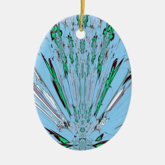 ナイスビューティフルアクアブルー素晴らしいフローラモチーフアート セラミックオーナメント (正面)