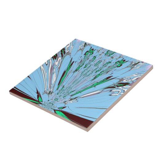 ナイスビューティフルアクアブルー素晴らしいフローラモチーフアート タイル (側面)