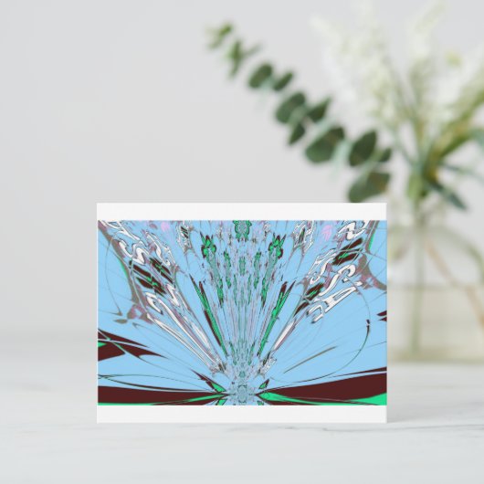 ナイスビューティフルアクアブルー素晴らしいフローラモチーフアート ポストカード (スタンド正面)