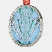 ナイスビューティフルアクアブルー素晴らしいフローラモチーフアート メタルオーナメント (左)