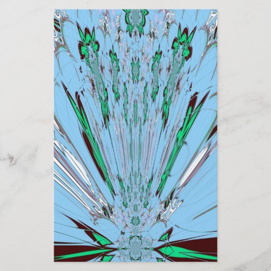 ナイスビューティフルアクアブルー素晴らしいフローラモチーフアート 便箋 (正面)