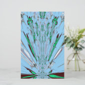 ナイスビューティフルアクアブルー素晴らしいフローラモチーフアート 便箋 (スタンド正面)
