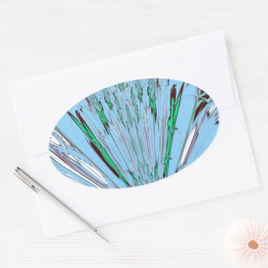 ナイスビューティフルアクアブルー素晴らしいフローラモチーフアート 楕円形シール (封筒)