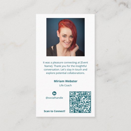 ナイスミーティングユー – Life Coach Companyティール(緑がかった色) 名刺 (裏面)