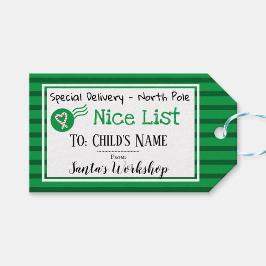 ナイスリストパーソナライズされたサンタメッセージギフトラベル ギフトタグ (正面(横))