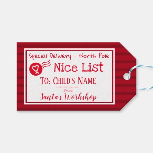 ナイスリストパーソナライズされたサンタメッセージギフトラベル ギフトタグ (正面(横))
