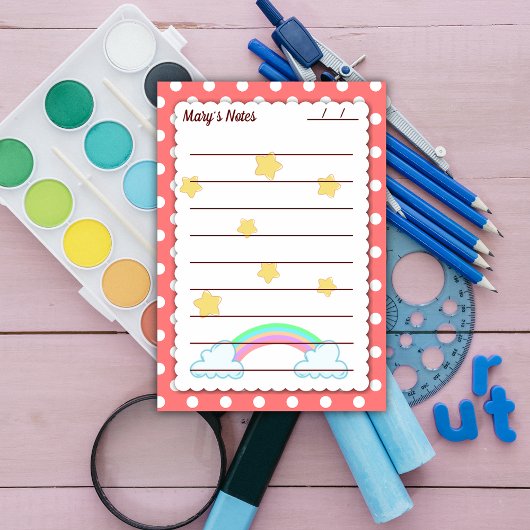 ナイスレッド水玉模様、かわいい星と虹4" x 6" ポストイット