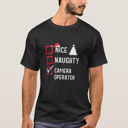 ナイス・ノーティー・クリスマス・カメラ・オペレーター・面白い・休日 Tシャツ (正面)