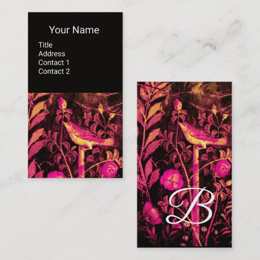 ナイチンゲールとバラモノグラムピンクブラックフローラ 名刺 (正面/裏面)