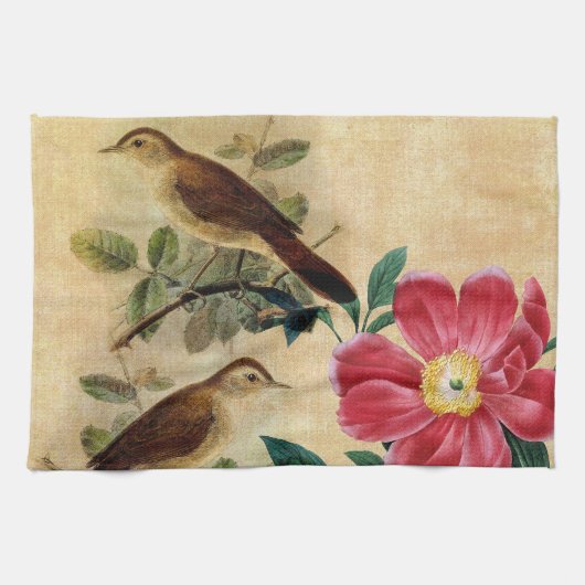 ナイチンゲールを持つシャクヤク キッチンタオル (横)