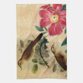 ナイチンゲールを持つシャクヤク キッチンタオル (縦)