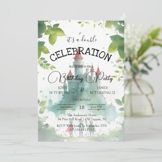 ナイツアンドキャッスルダブル子供の誕生日パーティー 招待状 (スタンド正面)