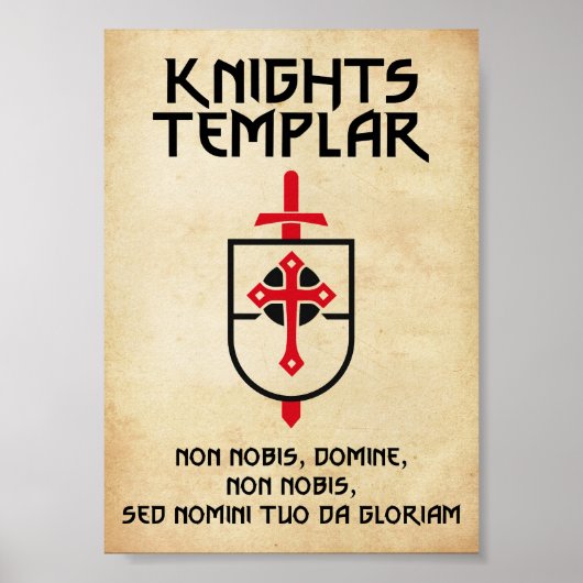 ナイツインテンプルヴィンテージパピルス中世アート ポスター (正面)