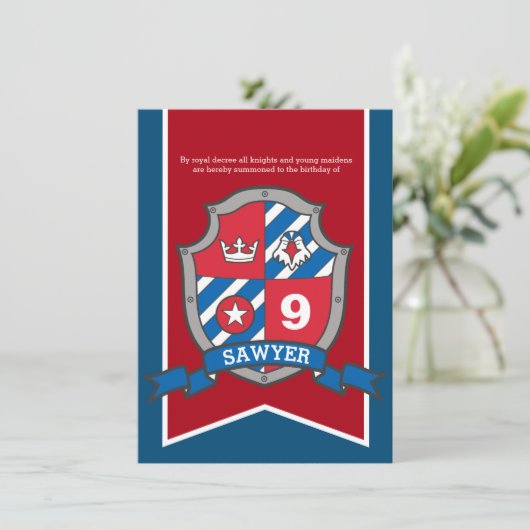 ナイツ中世子供の誕生日パーティー赤ブルー 招待状 (スタンド正面)