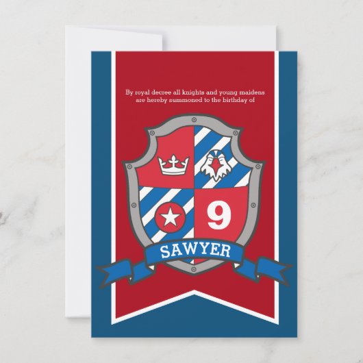 ナイツ中世子供の誕生日パーティー赤ブルー 招待状 (正面)